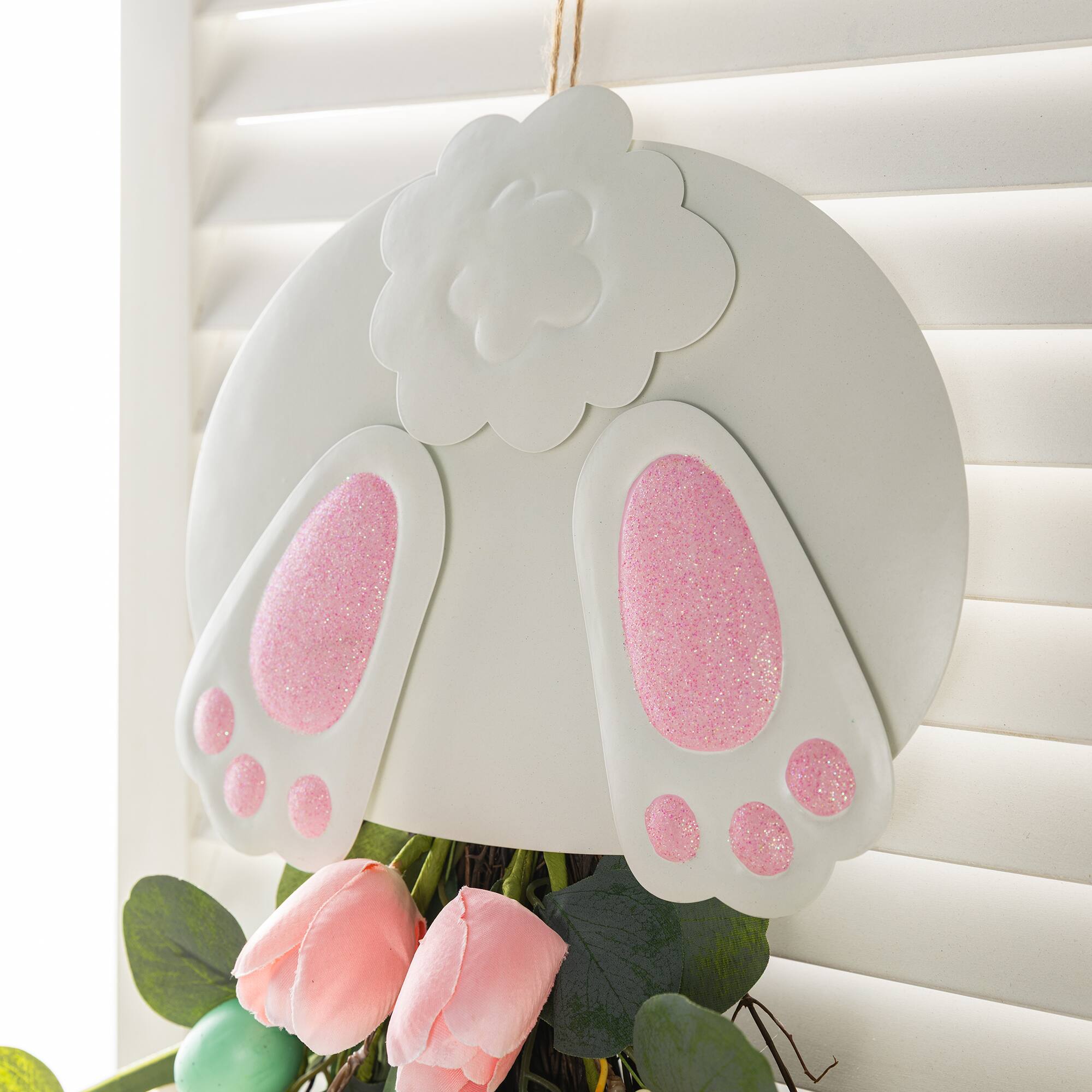 Glitzhome® 26" Easter Metal Bunny & Tulip Teardrop Wall Decor